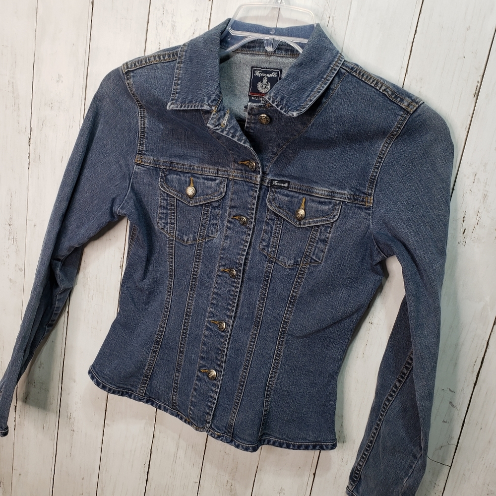 Vintage Faconnable Women's Button Up Denim Stretch Light Jacket Shirt Pockets XS - Picture 2 of 7